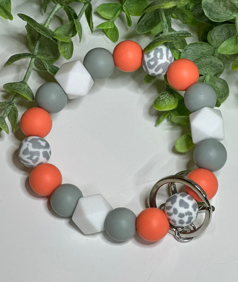Coral & Silver Leopard Wristlet