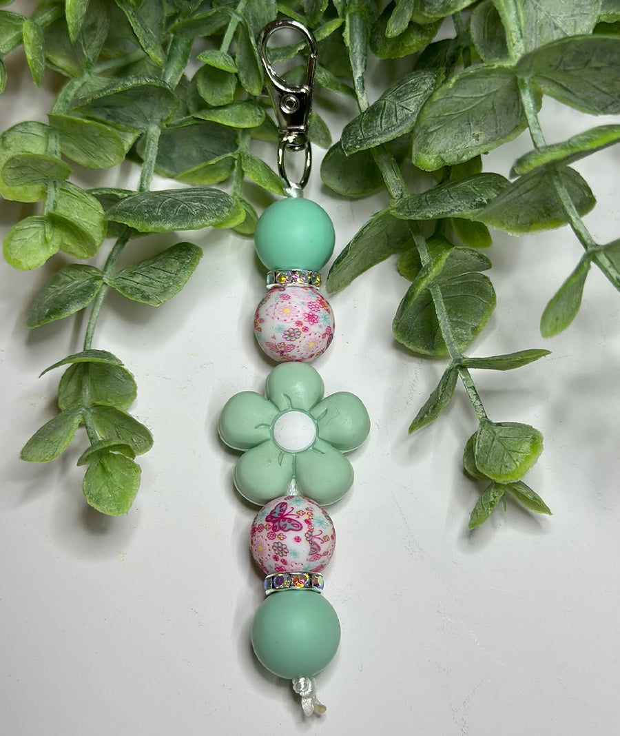 Mint Puff Flower Butterfly Keychain