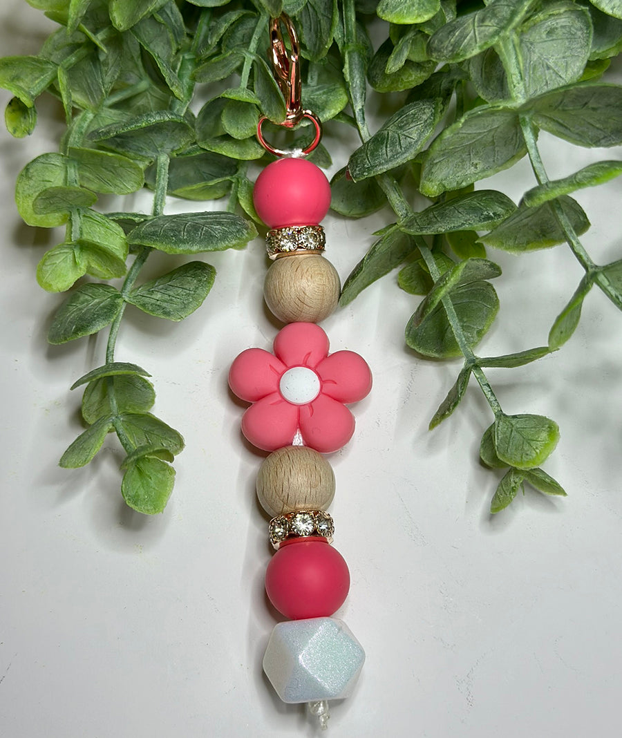 Pink Puff Flower Keychain