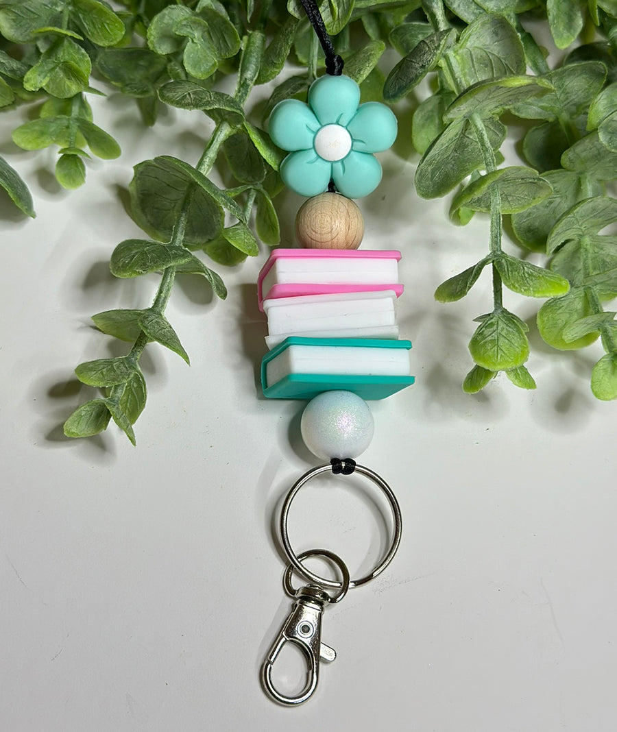 Retro Mint Floral & Books Lanyard