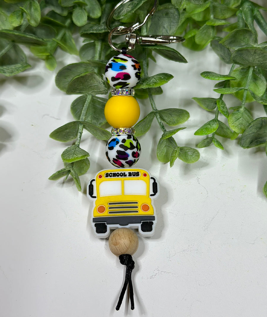 Rainbow Leopard Bus Keychain